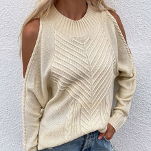 Laden Sie das Bild in den Galerie-Viewer, Schulterfreier Langarm-Pullover mit Rundhalsausschnitt