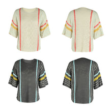 Laden Sie das Bild in den Galerie-Viewer, Strickpullover mit Farbblockstreifen und 3/4-Ärmeln