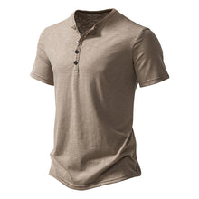 Laden Sie das Bild in den Galerie-Viewer, T-Shirt mit Henley-Kragen aus geflammter Baumwolle
