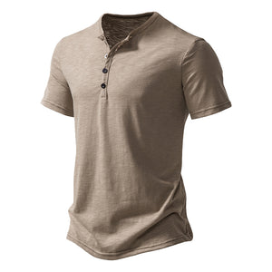 T-Shirt mit Henley-Kragen aus geflammter Baumwolle