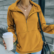 Laden Sie das Bild in den Galerie-Viewer, Einfarbiges Sweatshirt mit Revers und Reißverschluss