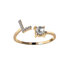 Laden Sie das Bild in den Galerie-Viewer, A-Z Buchstabe Gold Metall Einstellbarer Ring