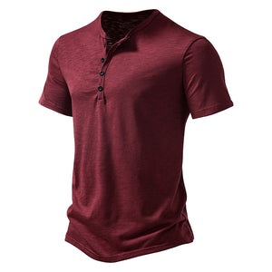 T-Shirt mit Henley-Kragen aus geflammter Baumwolle