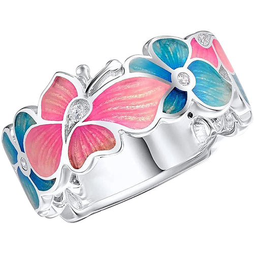 Damen Blumen Schmetterlinge Ring