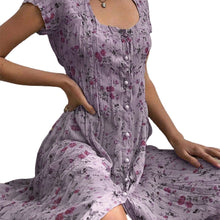 Laden Sie das Bild in den Galerie-Viewer, Beliebtes modisches Blumenkleid mit Knöpfen