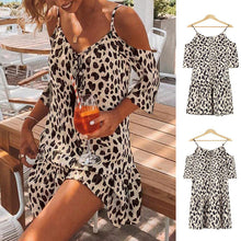 Laden Sie das Bild in den Galerie-Viewer, Stilvolles schulterfreies Kleid mit Leopardenmuster