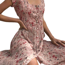 Laden Sie das Bild in den Galerie-Viewer, Beliebtes modisches Blumenkleid mit Knöpfen
