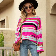 Laden Sie das Bild in den Galerie-Viewer, Bunt gestreifter lockerer Strickpullover für Damen