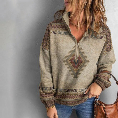 Lässiges T-Shirt mit geometrischem Pferdedruck Ethno-Stil