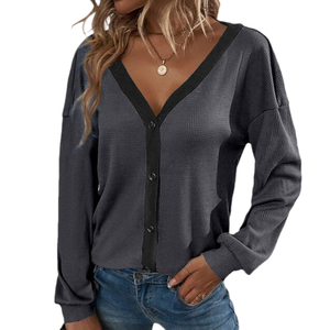 Kurz geschnittene Strickjacke mit V-Ausschnitt für Damen