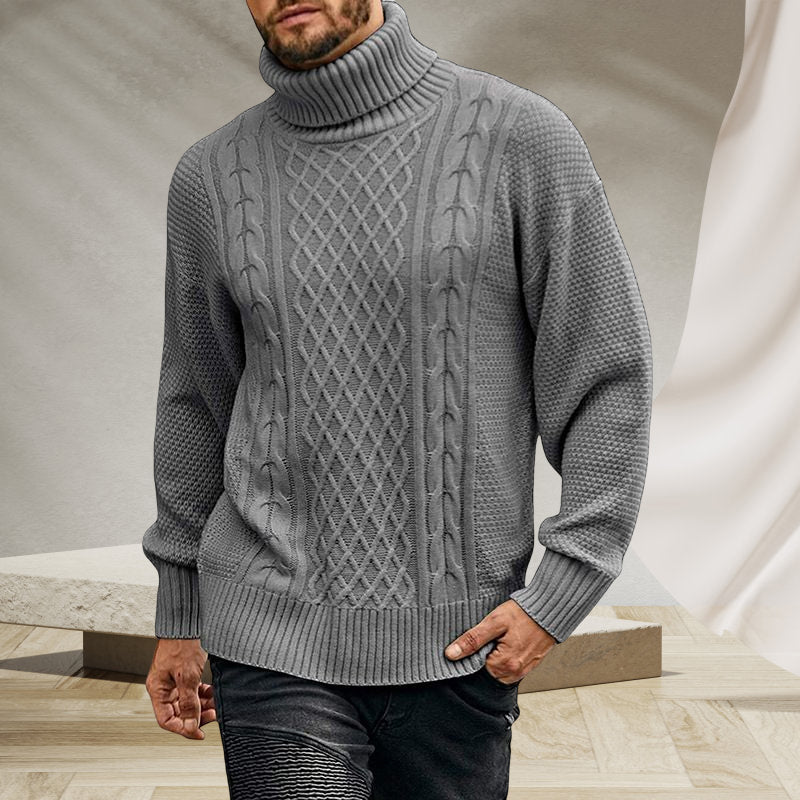 Einfarbiger Langärmliger Gestrickter Rollkragenpullover für Herren
