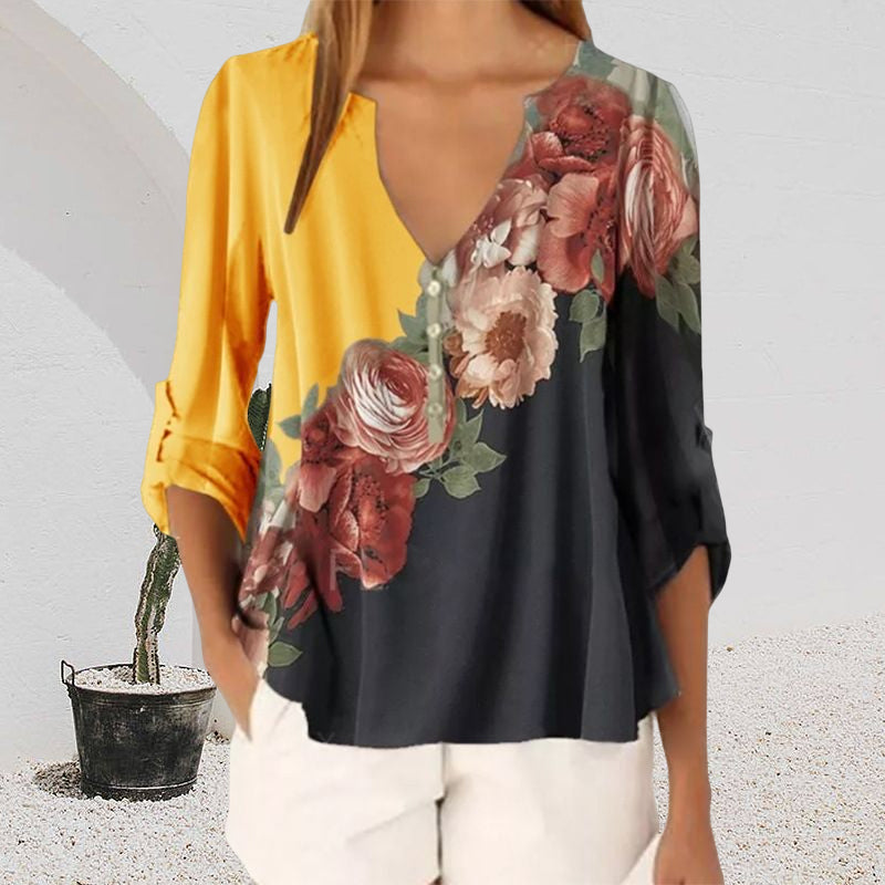 Bedrucktes Chiffonhemd mit V-Ausschnitt