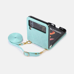 Handyhülle für Samsung Z Flip 3/4/5 Umhängetasche aus Leder mit Klappe