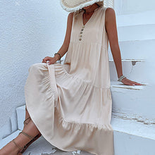 Laden Sie das Bild in den Galerie-Viewer, Lässiges einfarbiges Kleid mit Knöpfen