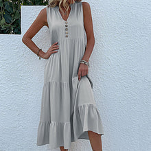 Laden Sie das Bild in den Galerie-Viewer, Lässiges einfarbiges Kleid mit Knöpfen