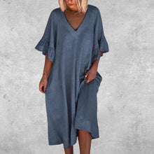 Laden Sie das Bild in den Galerie-Viewer, Einfarbiges Kleid Mit Rüschenärmeln
