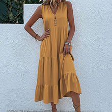 Laden Sie das Bild in den Galerie-Viewer, Lässiges einfarbiges Kleid mit Knöpfen