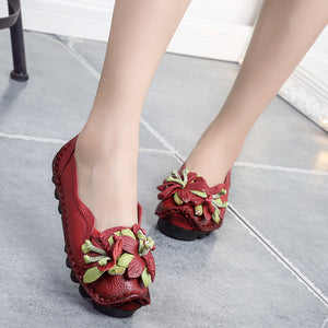 Blumen-Lederschuhe aus PU-Leder im ethnischen Stil