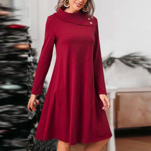 Laden Sie das Bild in den Galerie-Viewer, Elegantes Einfarbiges Kleid mit Knöpfen