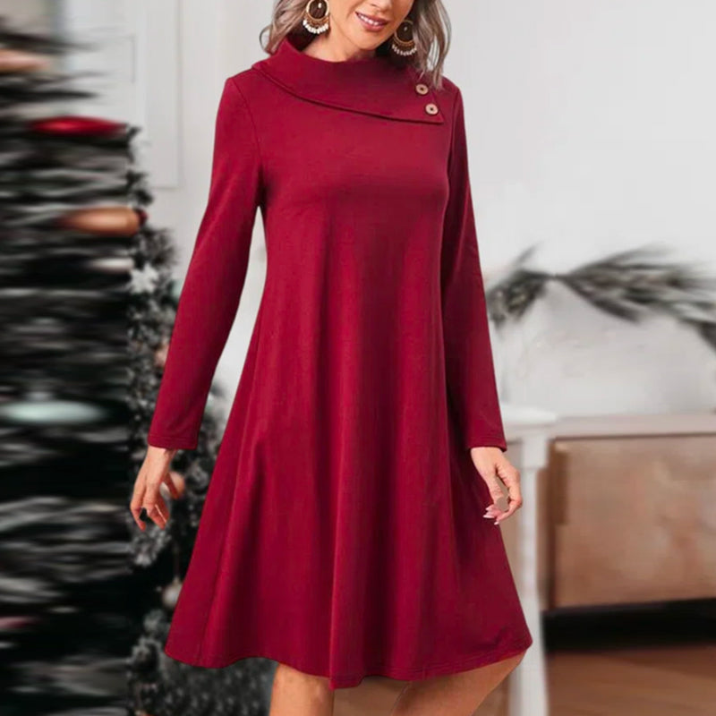 Elegantes Einfarbiges Kleid mit Knöpfen