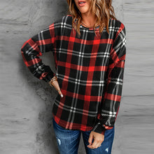 Laden Sie das Bild in den Galerie-Viewer, Rundhals-Langarm-Karo-Sweatshirt