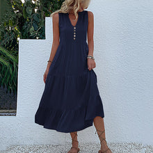 Laden Sie das Bild in den Galerie-Viewer, Lässiges einfarbiges Kleid mit Knöpfen