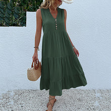 Laden Sie das Bild in den Galerie-Viewer, Lässiges einfarbiges Kleid mit Knöpfen