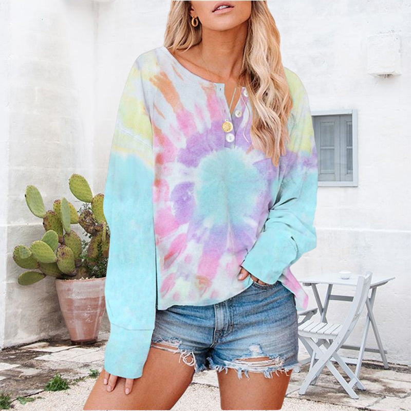 Langärmliges Bedrucktes T-Shirt mit Knöpfen