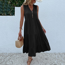 Laden Sie das Bild in den Galerie-Viewer, Lässiges einfarbiges Kleid mit Knöpfen