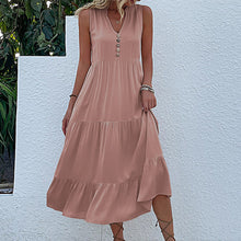 Laden Sie das Bild in den Galerie-Viewer, Lässiges einfarbiges Kleid mit Knöpfen