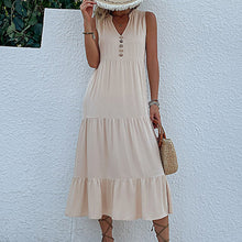 Laden Sie das Bild in den Galerie-Viewer, Lässiges einfarbiges Kleid mit Knöpfen