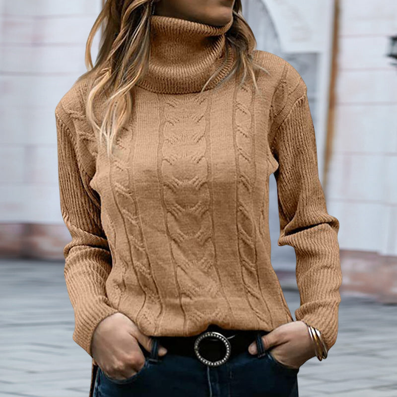 Einfarbiger Strickpullover mit Revers für Damen