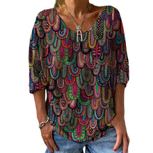Laden Sie das Bild in den Galerie-Viewer, Damen stylisches lässiges lockeres bedrucktes T-Shirt mit V-Ausschnitt