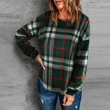 Laden Sie das Bild in den Galerie-Viewer, Rundhals-Langarm-Karo-Sweatshirt