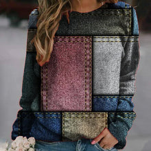 Laden Sie das Bild in den Galerie-Viewer, Damen Herbst/Winter Denim Farbblock Rundhals Langarm Pullover