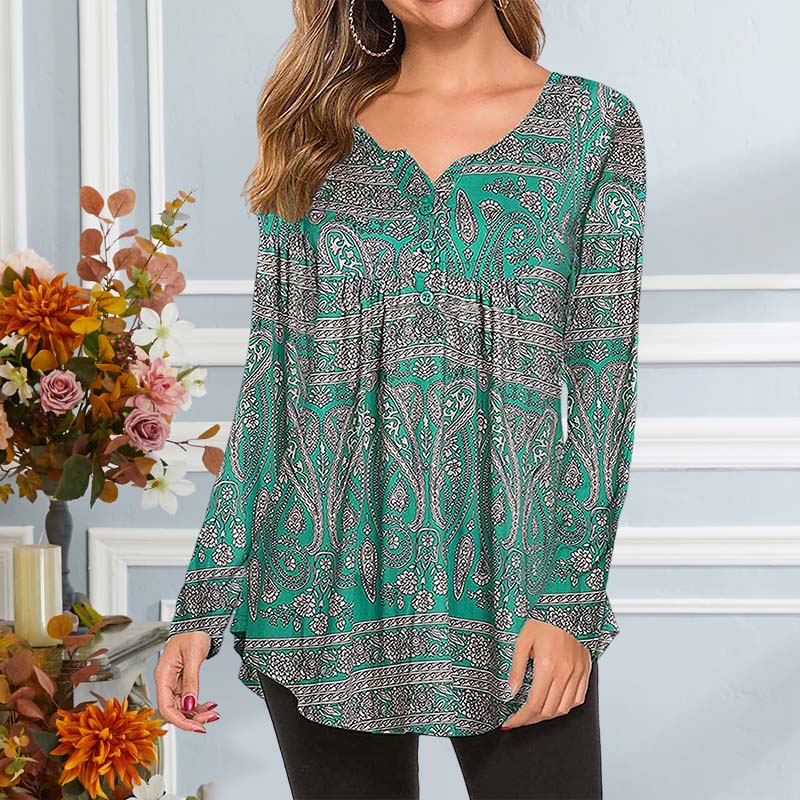 Bedrucktes, lockeres Langarm-T-Shirt