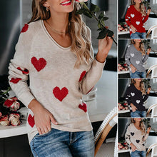 Laden Sie das Bild in den Galerie-Viewer, Herz V-Ausschnitt Strick Langarm Pullover