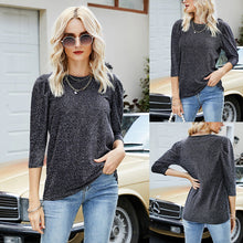 Laden Sie das Bild in den Galerie-Viewer, Rundhals-Bluse mit mittellangen Ärmeln
