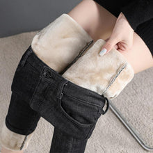 Laden Sie das Bild in den Galerie-Viewer, Damen Winter Vlies gefütterte elastische Jeans
