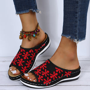 Retro Hohlblumensandalen mit rundem Kopf für Damen