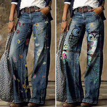 Laden Sie das Bild in den Galerie-Viewer, Damen Bedruckte Jeanshose mit weitem Bein