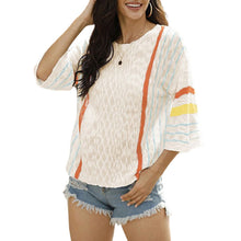 Laden Sie das Bild in den Galerie-Viewer, Strickpullover mit Farbblockstreifen und 3/4-Ärmeln