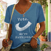 Laden Sie das Bild in den Galerie-Viewer, Lässiges T-Shirt mit V-Ausschnitt und Buchstabendruck