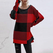 Laden Sie das Bild in den Galerie-Viewer, Damen Plaid-Kontrast-Strickpullover