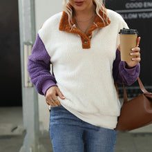 Laden Sie das Bild in den Galerie-Viewer, Lockerer Langärmliger Plüschpullover mit Rundhalsausschnitt und Farbblock