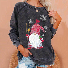 Laden Sie das Bild in den Galerie-Viewer, Lockeres Sweatshirt mit Weihnachtsmann-Schneeflockendruck