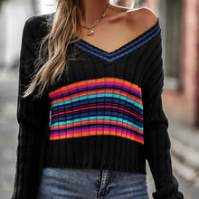 Laden Sie das Bild in den Galerie-Viewer, Täfelter Pullover mit V-Ausschnitt