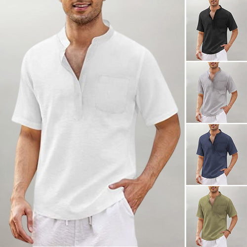 Einfarbiges Herrenhemd mit Stehkragen