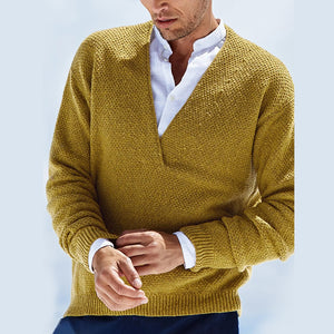 Herren einfarbiger Pullover mit V-Ausschnitt