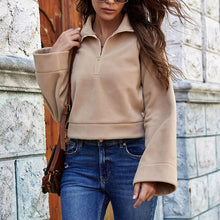 Laden Sie das Bild in den Galerie-Viewer, Langärmliges Lockeres T-Shirt mit Reißverschluss
